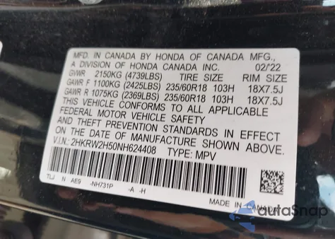 2022 Honda Cr-V Awd Ex z USA, uszkodzony, nr VIN 2HKRW2H50NH624408